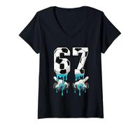 Donna Calcio Numero 67 Dripping Hands Fan Maglietta con Collo a V