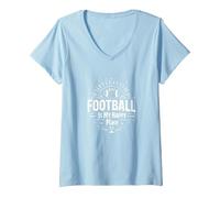 Donna Calcio per Sempre: Vintage Gridiron Passion Maglietta con Collo a V, Celeste, S