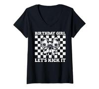 Donna Calcio Ragazza Calcio Mamma Compleanno Ragazza Let's Kick It Maglietta con Collo a V