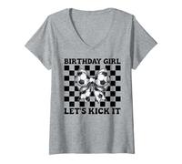 Donna Calcio Ragazza Calcio Mamma Compleanno Ragazza Let's Kick It Maglietta con Collo a V