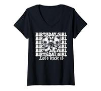 Donna Calcio Ragazza Coquette Bow Compleanno Ragazza Let's Kick It Maglietta con Collo a V