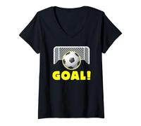 Donna Calcio Team Player Attuale Goal! Grafica Maglietta con Collo a V