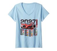 Donna Calendario Auto da Corsa 2027 Programma del Circuito Luoghi Uomini Donne Maglietta con Collo a V