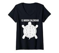 Donna Calendario lunare con 13 Tartarughe lunari e Conchiglie Maglietta con Collo a V