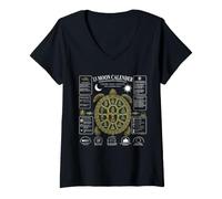 Donna Calendario lunare con 13 Tartarughe lunari e Conchiglie Maglietta con Collo a V