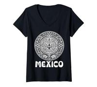 Donna Calendario Messicano Azteco Orgullo Mexicano Viva Mexico Fan Maglietta con Collo a V