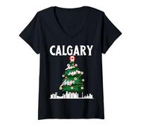 Donna Calgary, Orizzonte, Inverno, Neve, Canada, Canadese, Natale, NYE Maglietta con Collo a V