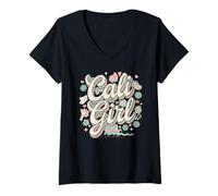 Donna Cali Tshirt Girl California Beach Summer Vacation 70s Retro Maglietta con Collo a V