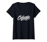 Donna Caliente Design Retro Testo Minimalista Picante Maglietta con Collo a V