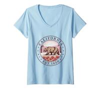 Donna California Boho State 1850 - Camicia con Orso Poppy Forest Trail Maglietta con Collo a V
