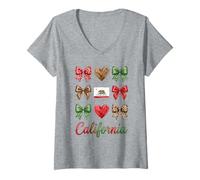 Donna California Coquette Bow Girls Maglietta con Collo a V