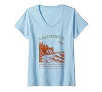 Donna California: Dove Le Scogliere Respirano e Le Maree Restano Maglietta con Collo a V