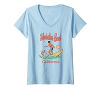 Donna California Manhattan Beach CA Surfer Surfing Amante della Pesca Maglietta con Collo a V