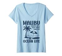 Donna California Memories Malibu Ocean Life Maglietta con Collo a V