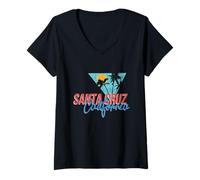 Donna California Palm Tree Santa Cruz Spiaggia Vacanze Estive Retro Maglietta con Collo a V