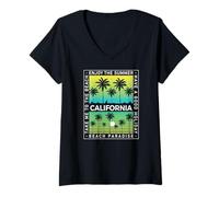 Donna California Summer vibes Wave sunshine, Take me to the beach Maglietta con Collo a V