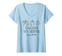 Donna Called to Serve God Quote Christian Bible Verse Mark 10:45 Maglietta con Collo a V