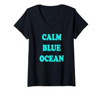 Donna Calm Blue Ocean Mindful Meditazione Mantra Maglietta con Collo a V