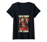 Donna Calm down Gringo I'm legale Messicano Messico Latin America Maglietta con Collo a V