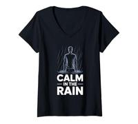 Donna Calm in The Rain Amante Pioggia Accogliente Maglietta con Collo a V