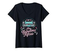 Donna Calzini da auto anni Cinquanta anni '50, per musica e hop dance rockabilly anni '50 Maglietta con Collo a V