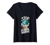 Donna Cambiamento climatico del gelato che scioglie la terra del riscaldamento globale Maglietta con Collo a V