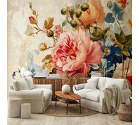 Donna Camera Carta da Parati Murale 312x219cm Large Floreale Colorato Beige Rosa