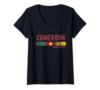 Donna Cameroon Flag | Cameroonian Vintage Distressed Maglietta con Collo a V
