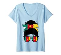 Donna Cameroonian Girl Bandiera Camerun Orgogliosa Donna camerunese Maglietta con Collo a V