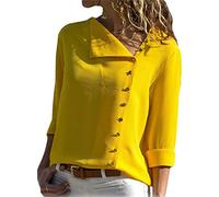 Donna Camicetta Blusa Chiffon Elegante Camicia Casuale Solido Maniche Lunghe Chiusura a Bottoni con Scollo V Asimmetrico Tops T Shirt Primavera E Autunno A Giallo IT 44