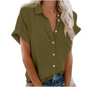 Donna Camicetta in Lino Cotone Estive Camicie Maglietta a Maniche Corte Casual alla Popolare (S 3XL) con Bottone e Tasca da Donna. Magliette da Donna Top Ampia Curvy Camicia (Camouflage S)