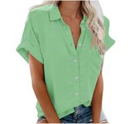 Donna Camicetta in Lino Cotone Estive Camicie Maglietta a Maniche Corte Casual alla Popolare (S 3XL) con Bottone e Tasca da Donna. Magliette da Donna Top Ampia Curvy Camicia (Mint Green M)