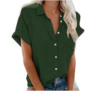 Donna Camicetta in Lino Cotone Estive Camicie Maglietta a Maniche Corte Casual alla Popolare (S 3XL) con Bottone e Tasca da Donna. Magliette da Donna Top Ampia Curvy Camicia Estate e (Green XL)