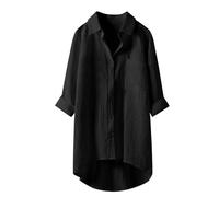 Donna Camicetta In Lino Cotone Lungo Classica Leggero Traspirante Camicetta Casual Risvolto Estive Comodo Blusa Con Bottoni Lavoro Ufficio Camicia In Lino Moda Spiaggia Maniche Lunghe Fantasia T Shirt