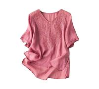 Donna Camicetta in Lino Cotone Primavera Scollo a V Elegante Oversize Maglietta Casual Comodo Estive Leggero Blusa Manica Corta Lavoro Moda Camicia in Lino Classica Traspirante Vintage Camicetta