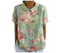 Donna Camicetta in Lino, Magliette Lino Donna Estiva, Camicia in Cotone E Lino Donna Maniche Corte Girocollo Taglie Forti, Blusa Donna Maglietta Colletto a V Puro Alto Basso Scollo a V Manica Lunga,