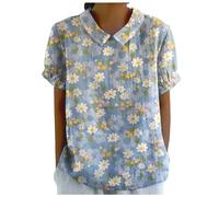Donna Camicetta in Lino, Magliette Lino Donna Estiva, Camicia in Cotone E Lino Donna Maniche Corte Girocollo Taglie Forti, Blusa Donna Maglietta Colletto a V Puro Alto Basso Scollo a V Manica Lunga,