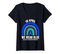 Donna Camicia Abuso Bambino - April We Wear Blue Child Abuse Awareness Maglietta con Collo a V