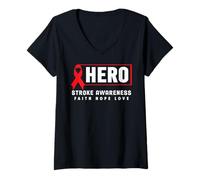Donna Camicia Anti-Ictus - Red Ribbon Hero Stroke Awareness Maglietta con Collo a V