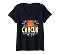 Donna Camicia Cancun Messico Retro Beach Souvenir Cancun Camicia Cancun Maglietta con Collo a V