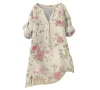 Donna Camicia Casual In Lino Lungo Leggero Elegante Casual Primavera Camicie Cotone Oversize Comodo Estive Scollo a V Blusa Vintage Moda Tinta Unita Top Classica Traspirante Maniche Lunghe Maglia Tees