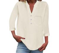 Donna Camicia Casual in Lino Scollo a V Taglie Forti Leggero Camicie in Cotone Casual Elegante Classica Blusa Ufficio Moda Maniche Lunghe Maglia Tees Vacanza Lavoro Vintage Spiaggia Top