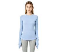 Donna Camicia Che Copre Interamente La Mano Maglia Manica Lunga Blu XL