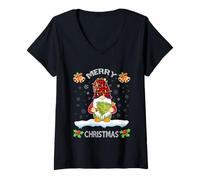 Donna Camicia con Gnomo Natalizio Divertente Pigiama Famiglia Gnomo Albero di Natale Maglietta con Collo a V