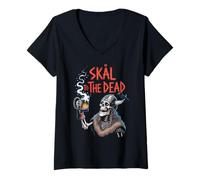 Donna Camicia da Birra Skål to The Dead Viking Skeleton Maglietta con Collo a V