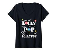Donna Camicia da coppia I'm Lolly He Is Pop Together We Are LollyPop Maglietta con Collo a V