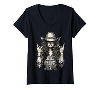 Donna Camicia da cowgirl scozzese western cowboy Texas donna Sassy Country Maglietta con Collo a V