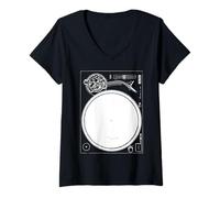 Donna Camicia da DJ Iconic 1200 Turntable Tribute per Vinyl Lover Maglietta con Collo a V