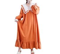 Donna Camicia Da Notte, Camicie Da Notte Da Donna Maniche Lunghe Arancione Moda Carino Colletto Per Bambole Pizzo Ruffle Camicia Da Notte Morbido Girocollo Allentato Vestaglia Casual Lunga Camicia D