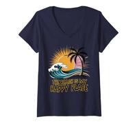 Donna Camicia da spiaggia da donna The Beach is My Happy Place, casual, estiva Maglietta con Collo a V